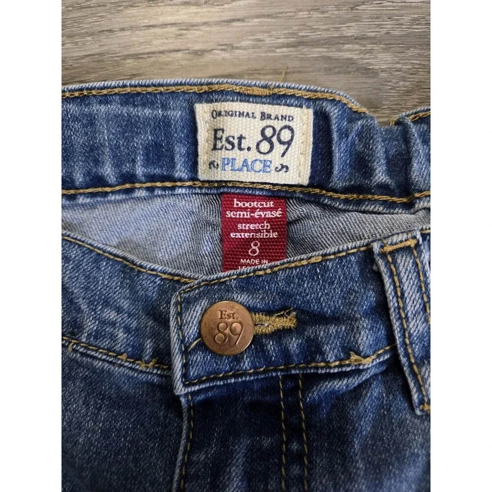 Place Est. 89 Girls Bootcut Jeans Size 8 Blue Denim Adjustable Waist